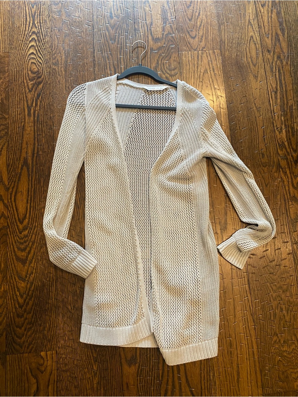 Light Grey Open -Knit Women's Cardigan Sweater